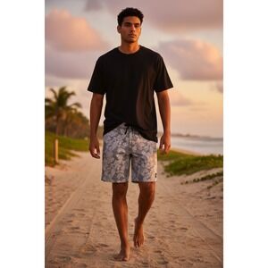 Body Glove Mens Grey Tropical Floral Hybrid Board Shorts Swim Trunks Size 32